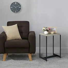Oumilen - Set of 2 Grey Wood Side Tables, Industrial End Tables with Black Metal Frame - Gray