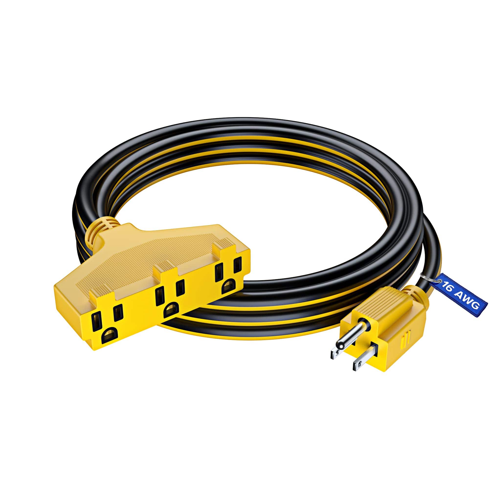 Maximm - Extension Cord 10 ft, SJTW Extension Cord with Multiple Outlets, 16 Gauge ETL Listed - Black and Yellow