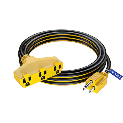 Front. Maximm - Extension Cord 10 ft, SJTW Extension Cord with Multiple Outlets, 16 Gauge ETL Listed - Black and Yellow.