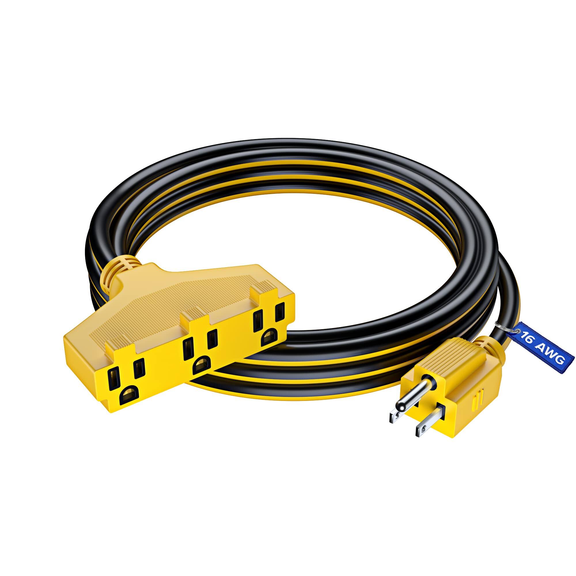 Front. Maximm - Extension Cord 10 ft, SJTW Extension Cord with Multiple Outlets, 16 Gauge ETL Listed - Black and Yellow.