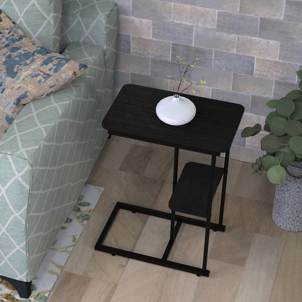 Alt View 1. Loheer - Loheer C Side Table with Storage Basket Portable Laptop Holder Snack Table Wood Look Accent Table - Black.