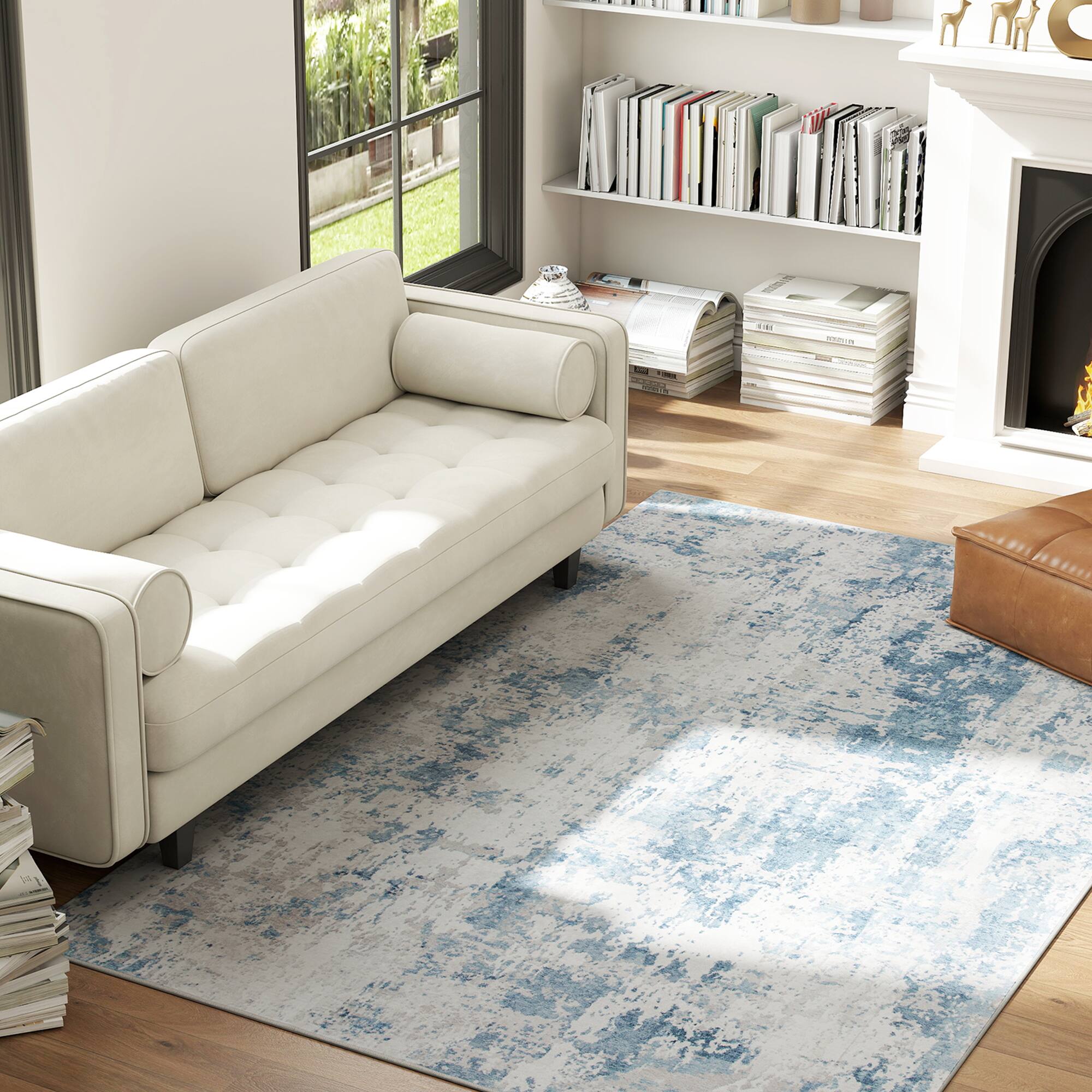 Alt View 1. Homcom - Area Rug 5x7, Machine Washable Non-Slip Modern Abstract Floor Cover - Blue.