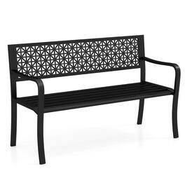 Costway - 50" Garden Bench with Patterned Backrest and Curved Armrests for Porch Lawn - Black
