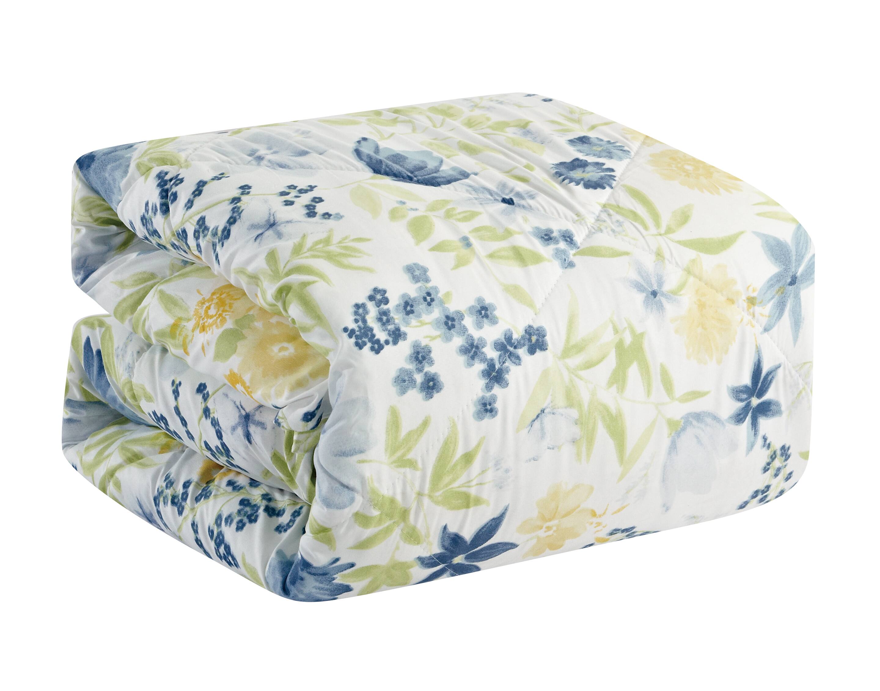 Back. Bibb Home - Bibb Home 8 Piece Comforter Set with Decorative Pillows - Green Blue Floral.