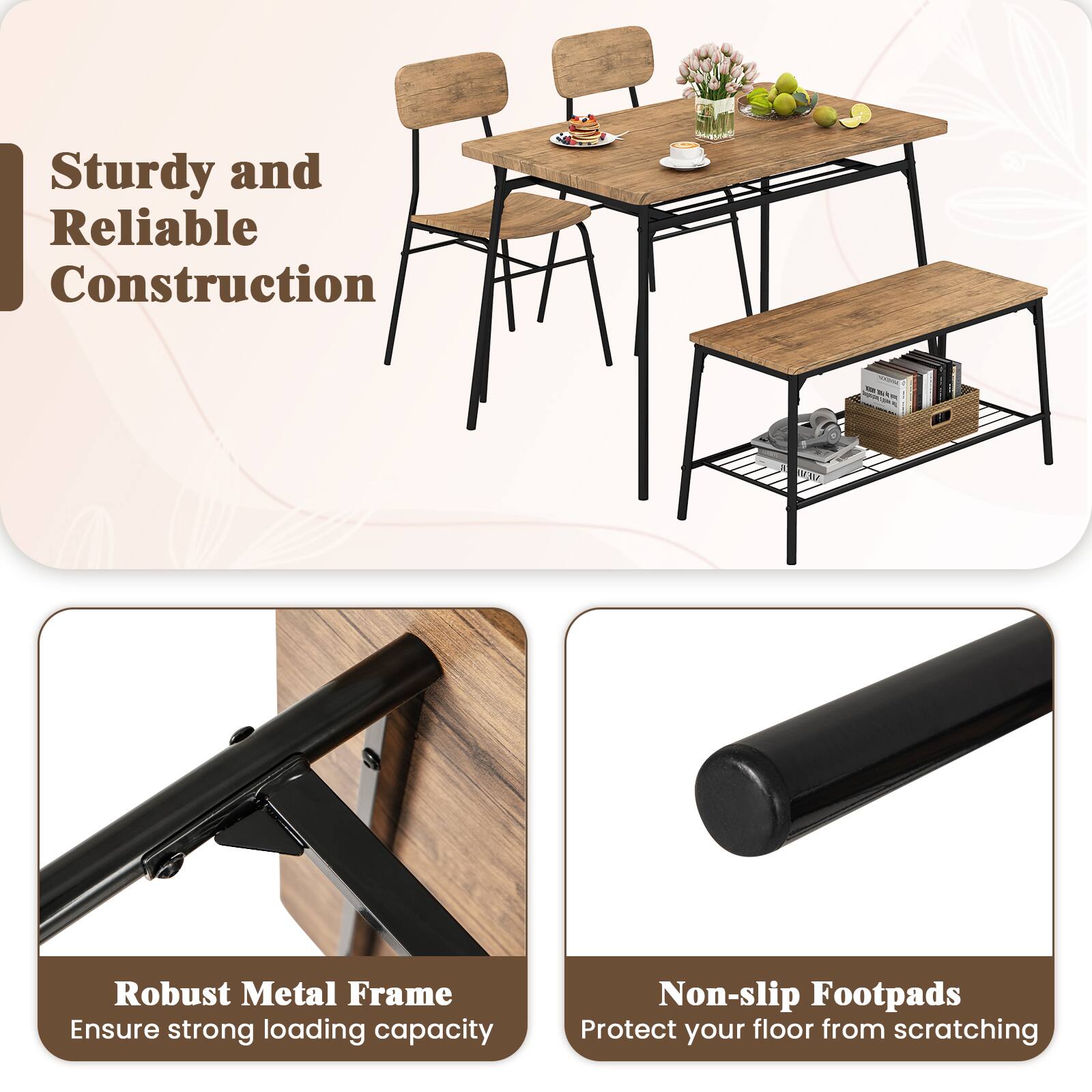 Sturdy and Reliable Construction

Robust Metal Frame
Ensure strong loading capacity

Non-slip Footpads
Protect your floor from scratching