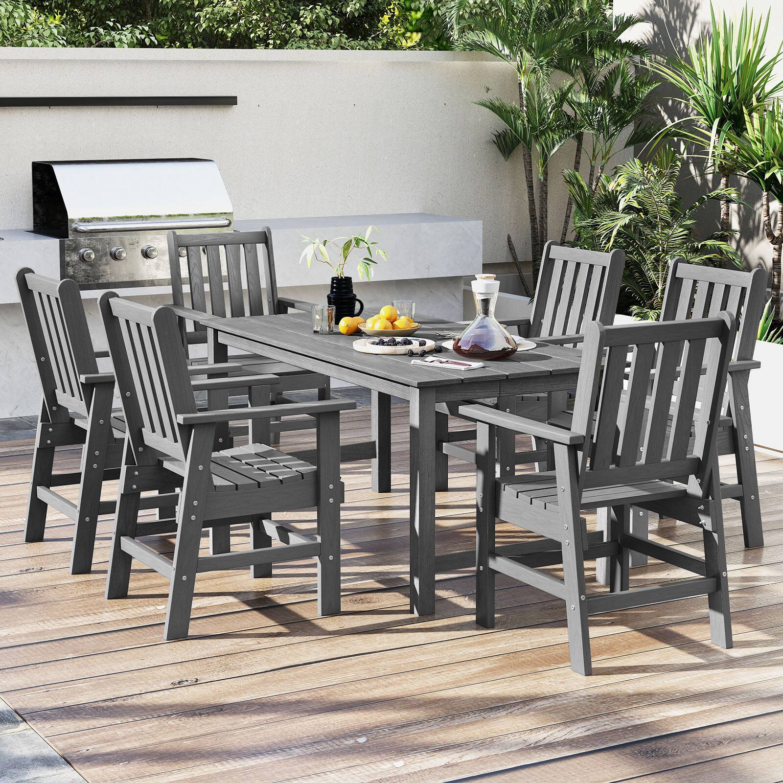 Alt View 4. Gymax - Gymax 6 PCS Patio Dining Bench Set Outdoor HDPE Weather Resistant Table & Chairs Set Gray - Gray.