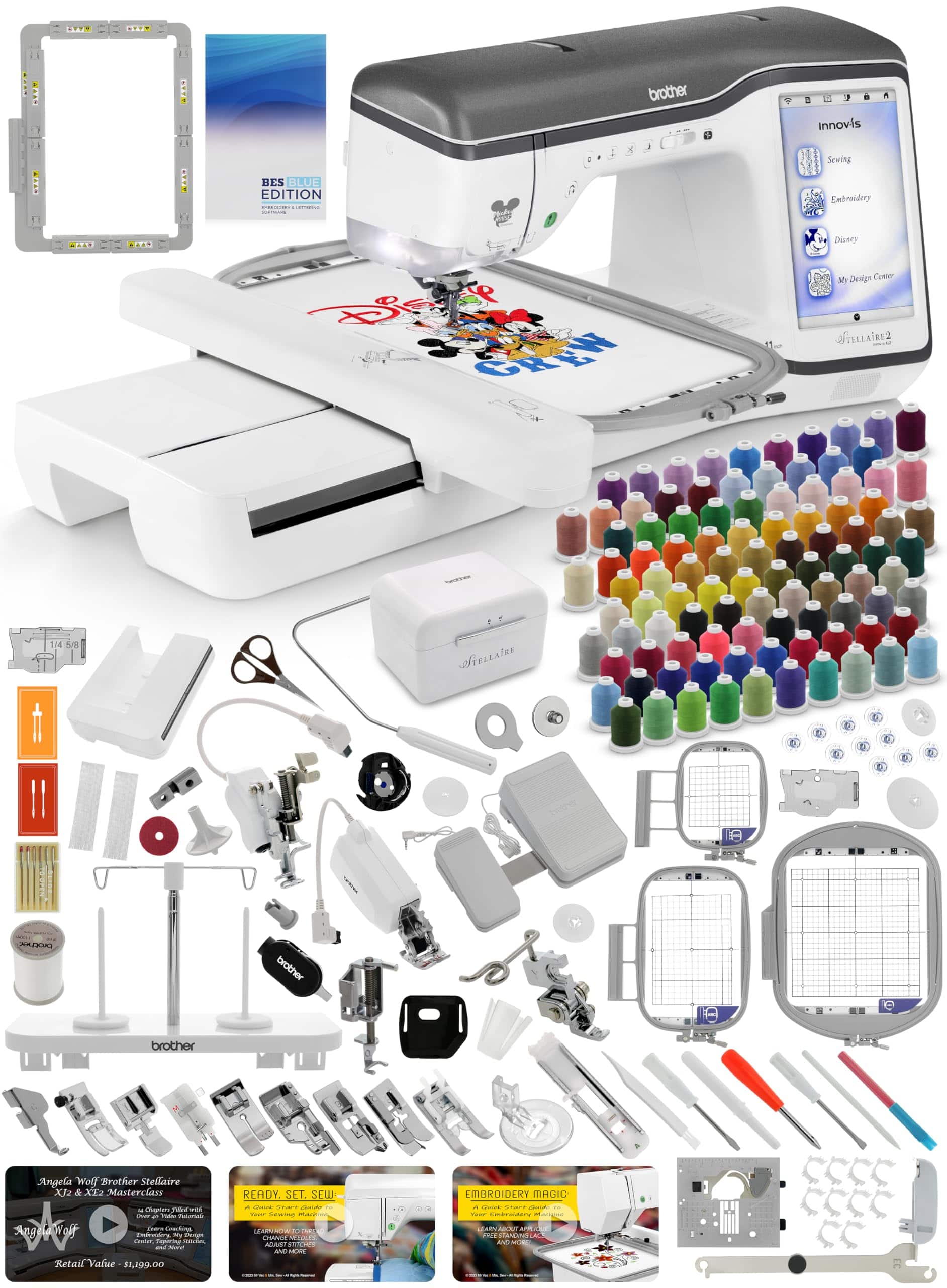 Brother - Stellaire Innov-ís XJ2 Sewing + Embroidery Machine - Includes Software + 100 Threads + Magnetic Hoop + More - White