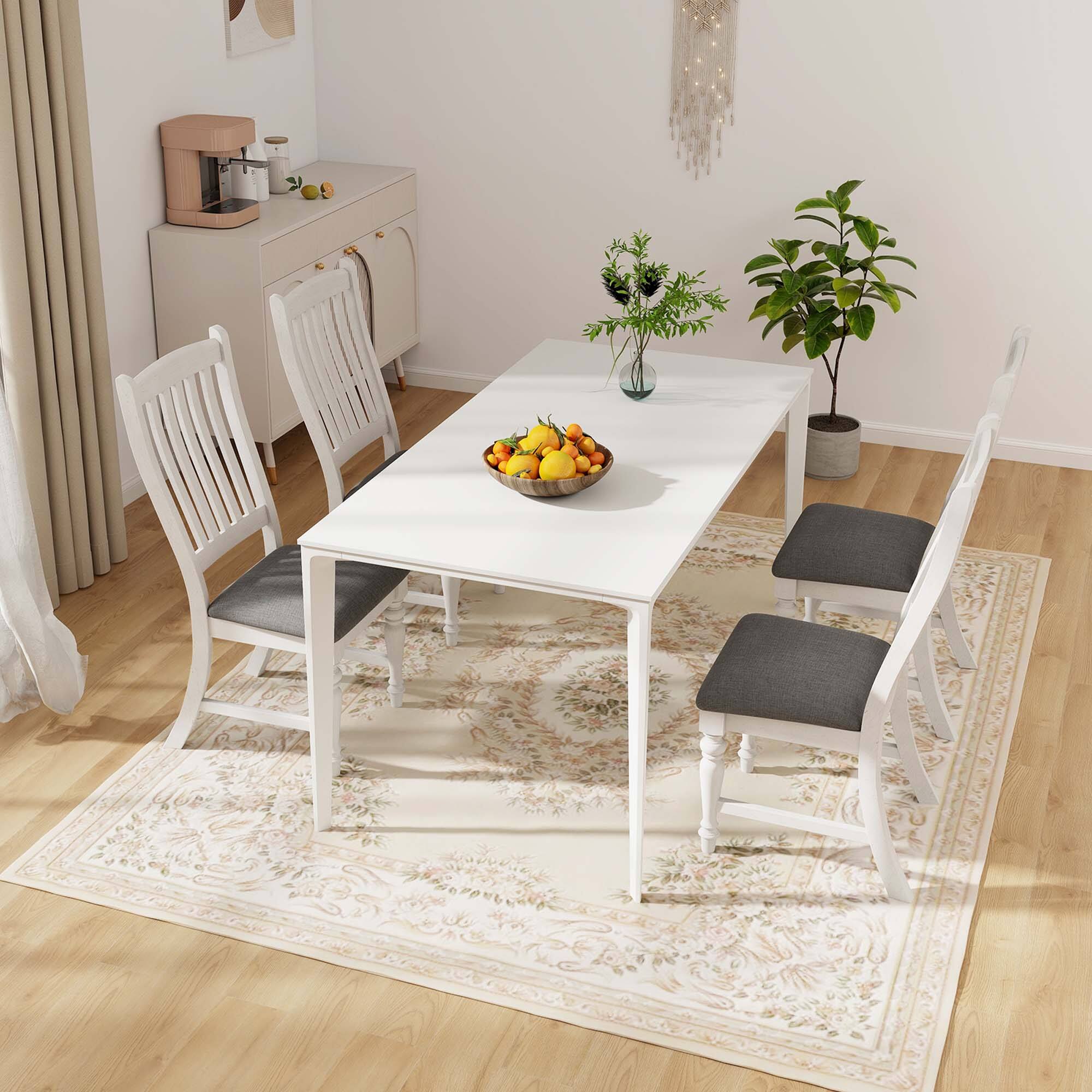 Alt View 3. Costway - Costway Set of 4 Dining Chairs with Solid Wood Legs & Padded Seat Kitchen Side Chair - White,Grey.