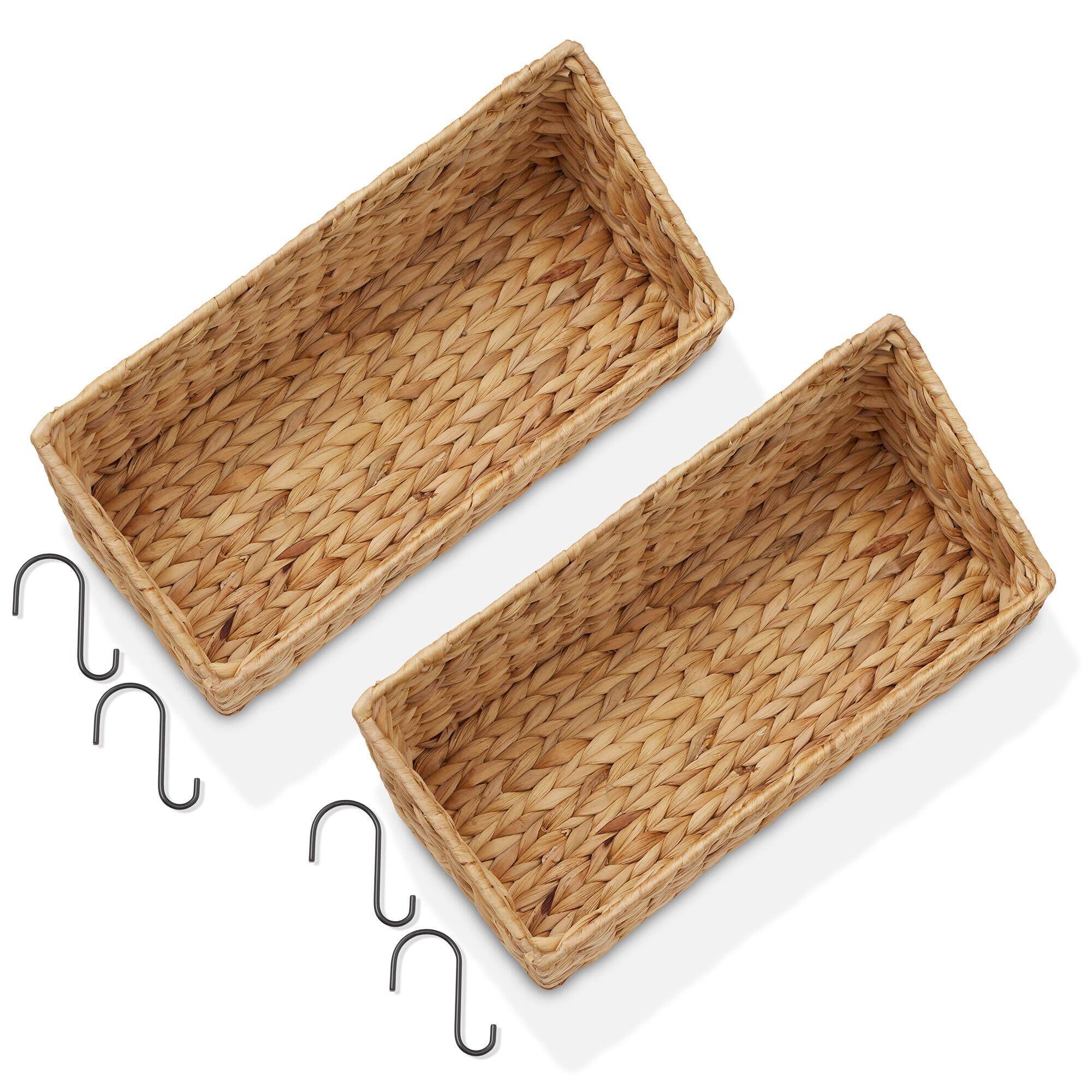Alt View 5. Casafield - 2pk Hanging Baskets w/ Hooks - Woven Hyacinth Wall Mount Storage Bins - Natural.