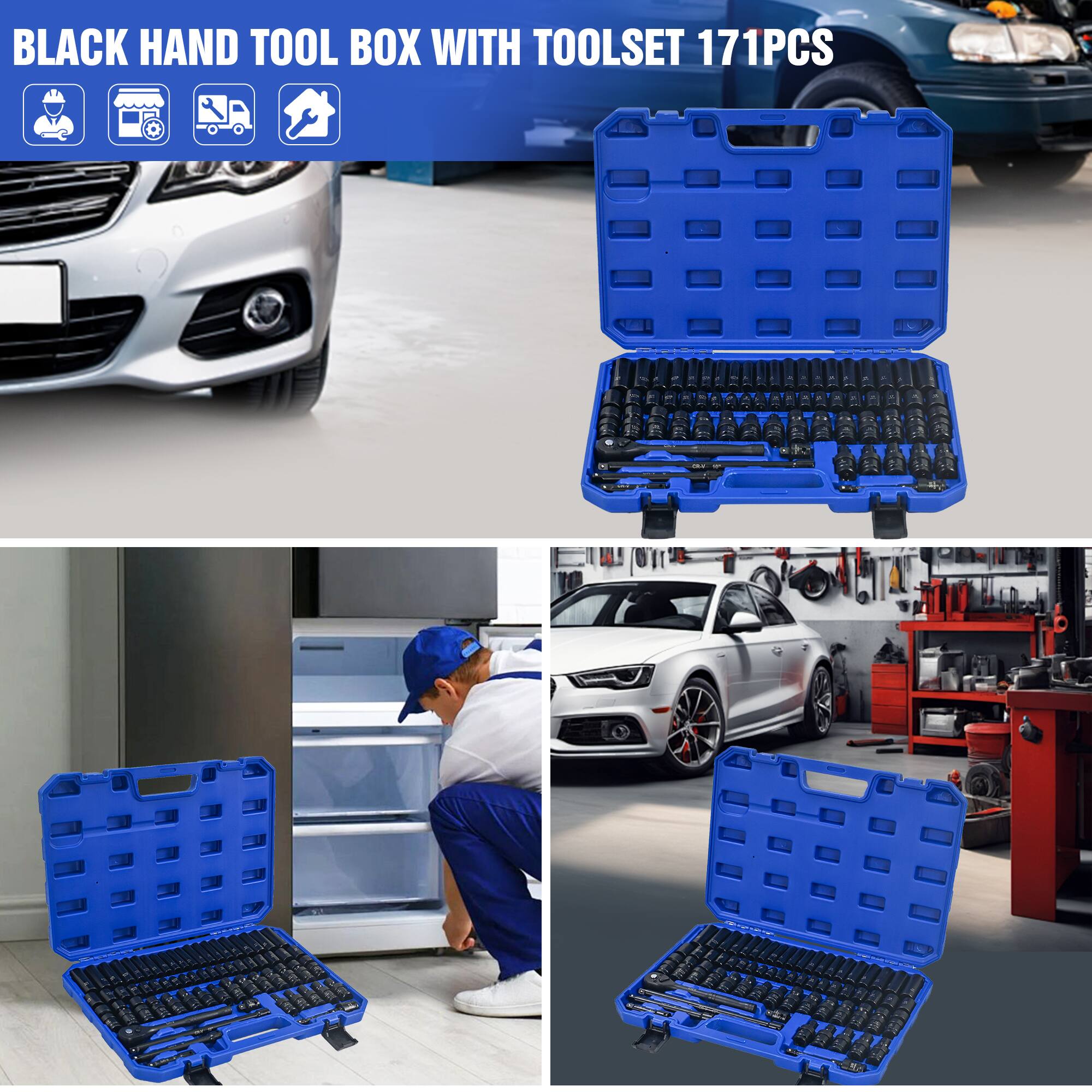 BLACK HAND TOOL BOX WITH TOOLSET 171PCS