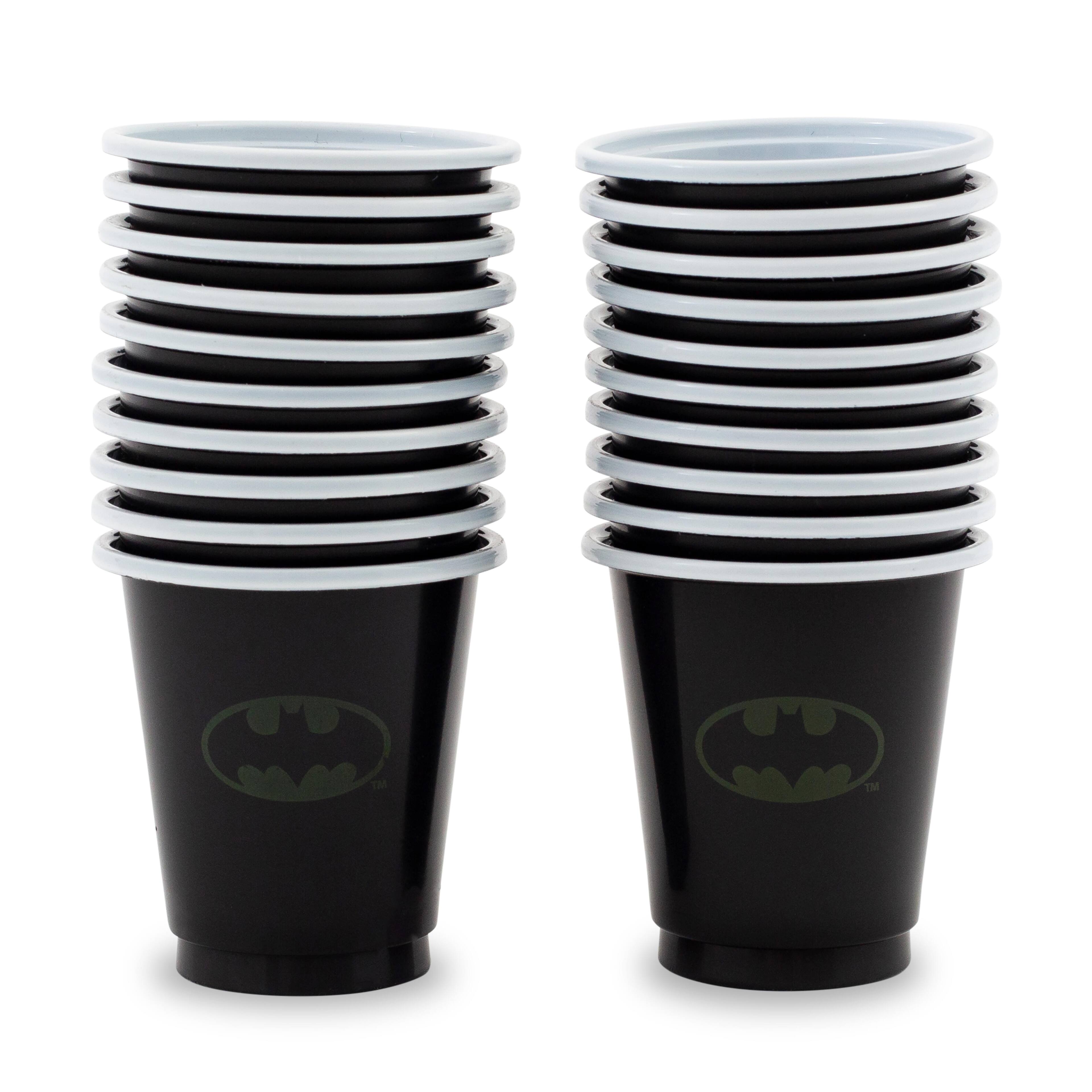Front. DC Universe - DC Comics Batman Logo 2-Ounce Disposable Plastic Mini Cups | Set of 20 - Black.