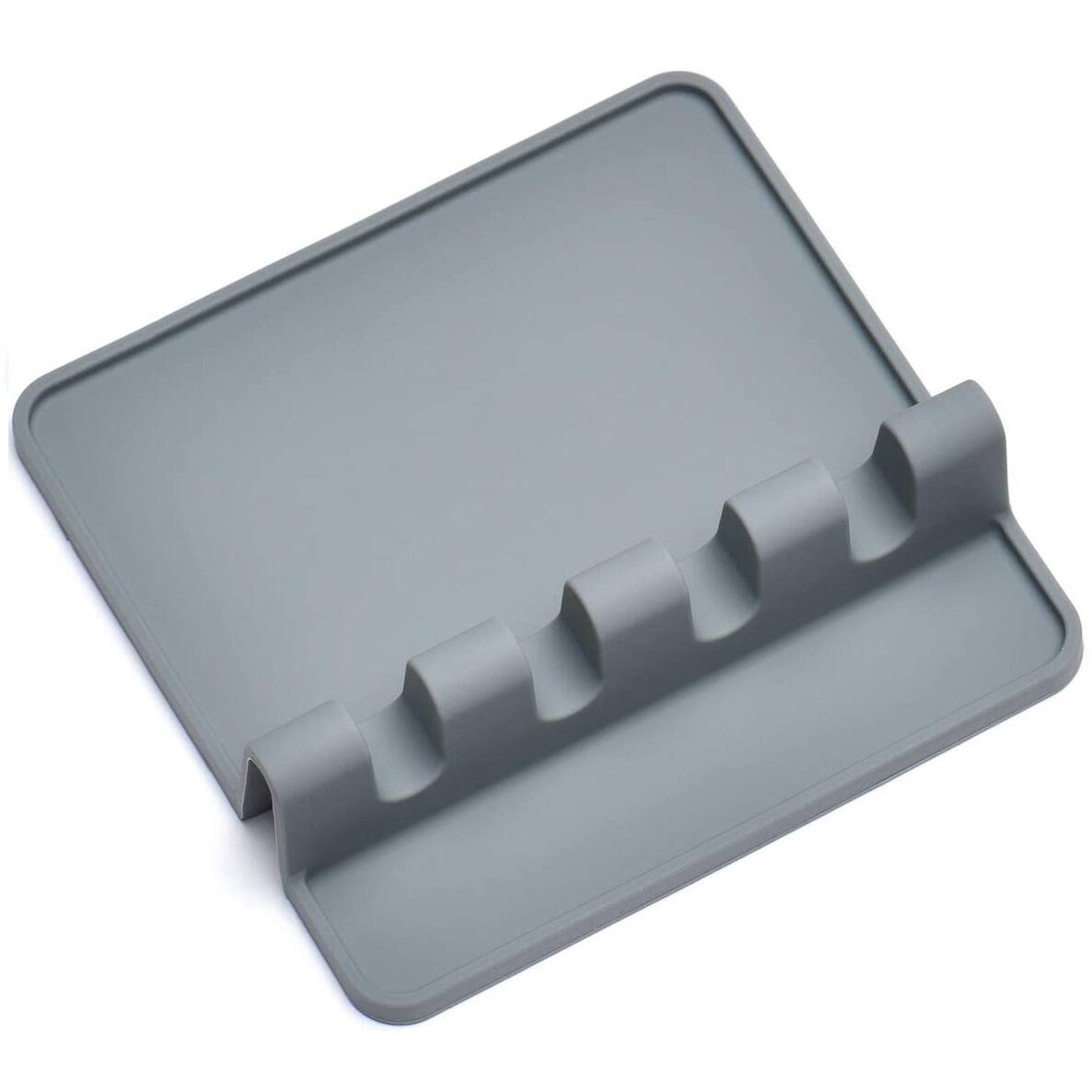Alt View 1. Cheer Collection - Silicone Spoon Rest – Heat-Resistant Utensil Holder with 4 Slots for Kitchen - Grey.