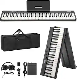 GARVEE - 88-Key Foldable Electronic Piano:Compact travel design with adapter,headphones&carry bag-delivers full-size performance