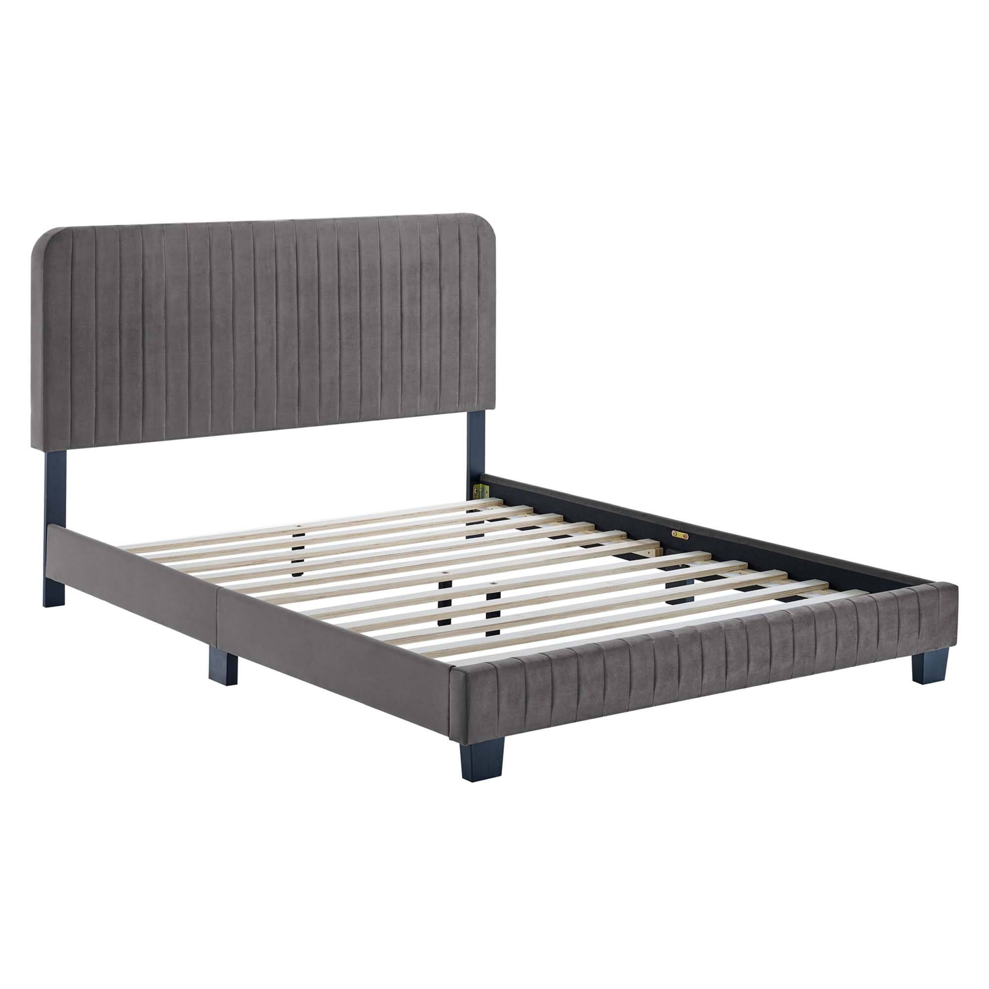 Left. Modway - Peyton Performance Velvet Full Platform Bed - White.