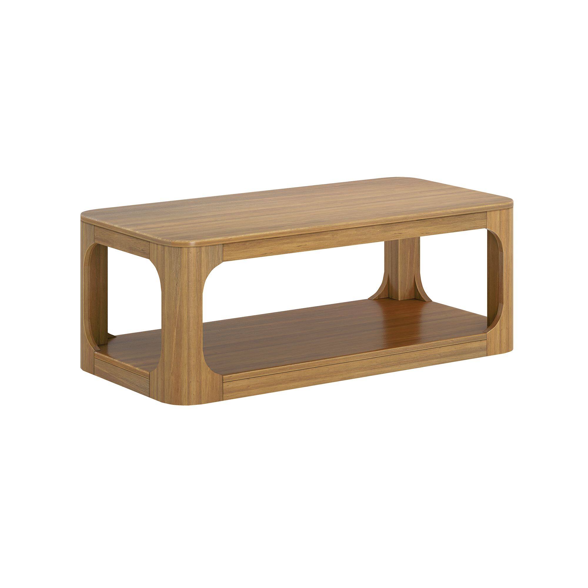 Alt View 2. Plank+Beam - Forma Rectangular Coffee Table with Shelf (48in x 24in / 1220mm x 610mm), Pecan - Pecan.