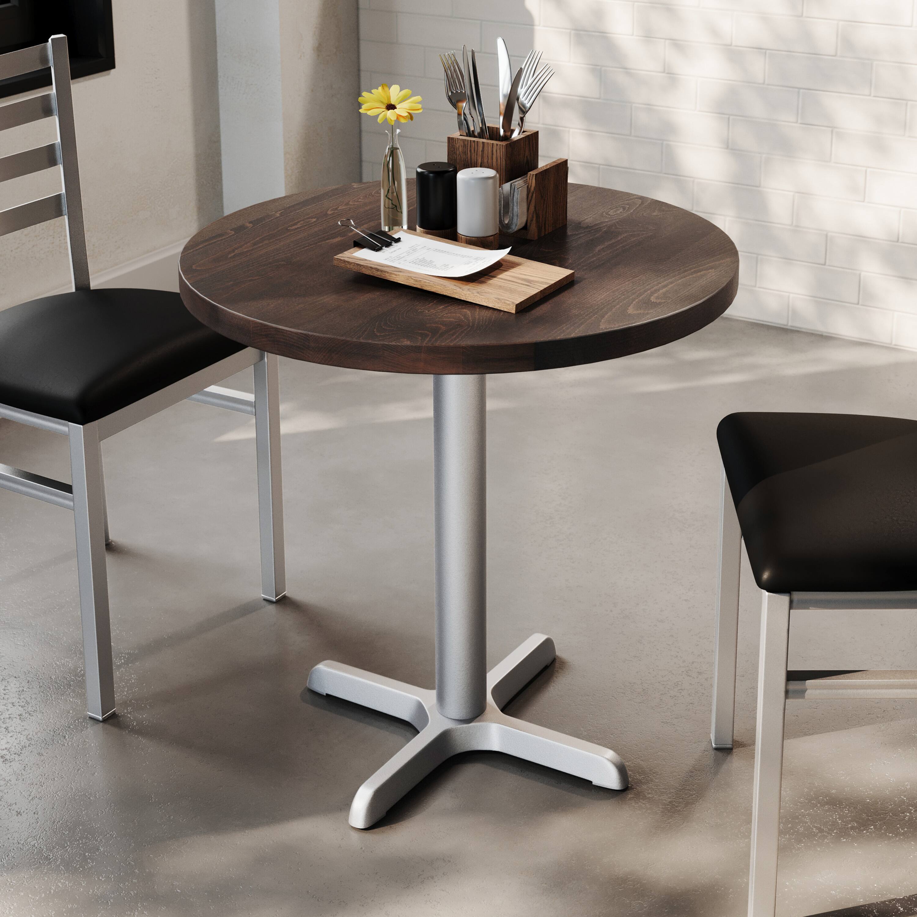 Alt View 2. Flash Furniture - Bennett 30" Round Solid Wood Commercial Indoor Tabletop in Dark Brown with 22" x 22" Table Height Rust-Resistant Silver - Brown.