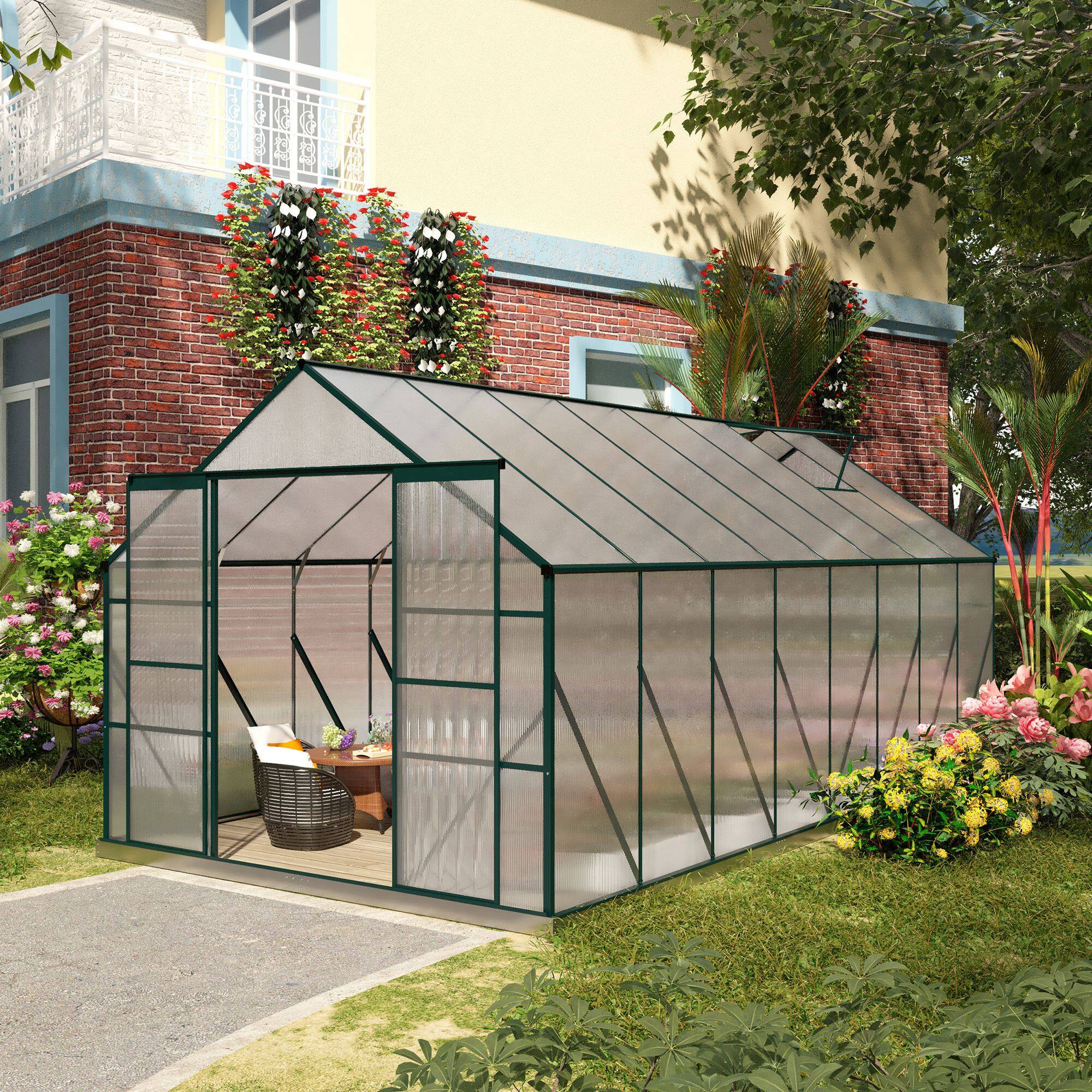 Alt View 1. Outsunny - 16' x 8' Aluminum Greenhouse Polycarbonate Walk-in Garden Greenhouse Kit with Adjustable Roof Vent.