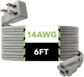 BN-LINK - 6 ft Air Conditioner Extension Cord, 14 Gauge, Heavy Duty, 3-Prong Flat Plug, 15A, for AC & Appliances - Gray
