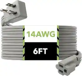 BN-LINK - 6 ft Air Conditioner Extension Cord, 14 Gauge, Heavy Duty, 3-Prong Flat Plug, 15A, for AC & Appliances - Gray