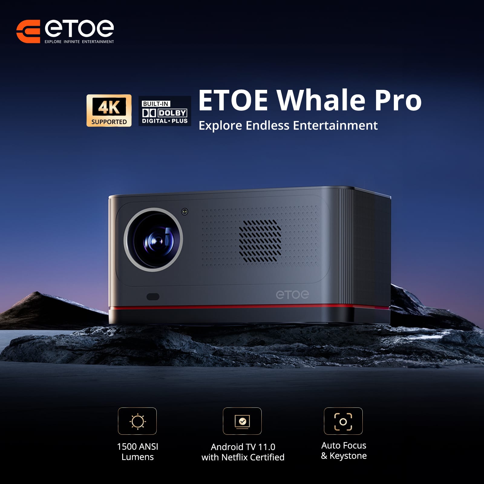 ETOE Whale Pro Projector 4K UHD 1080P with Android TV 11.0