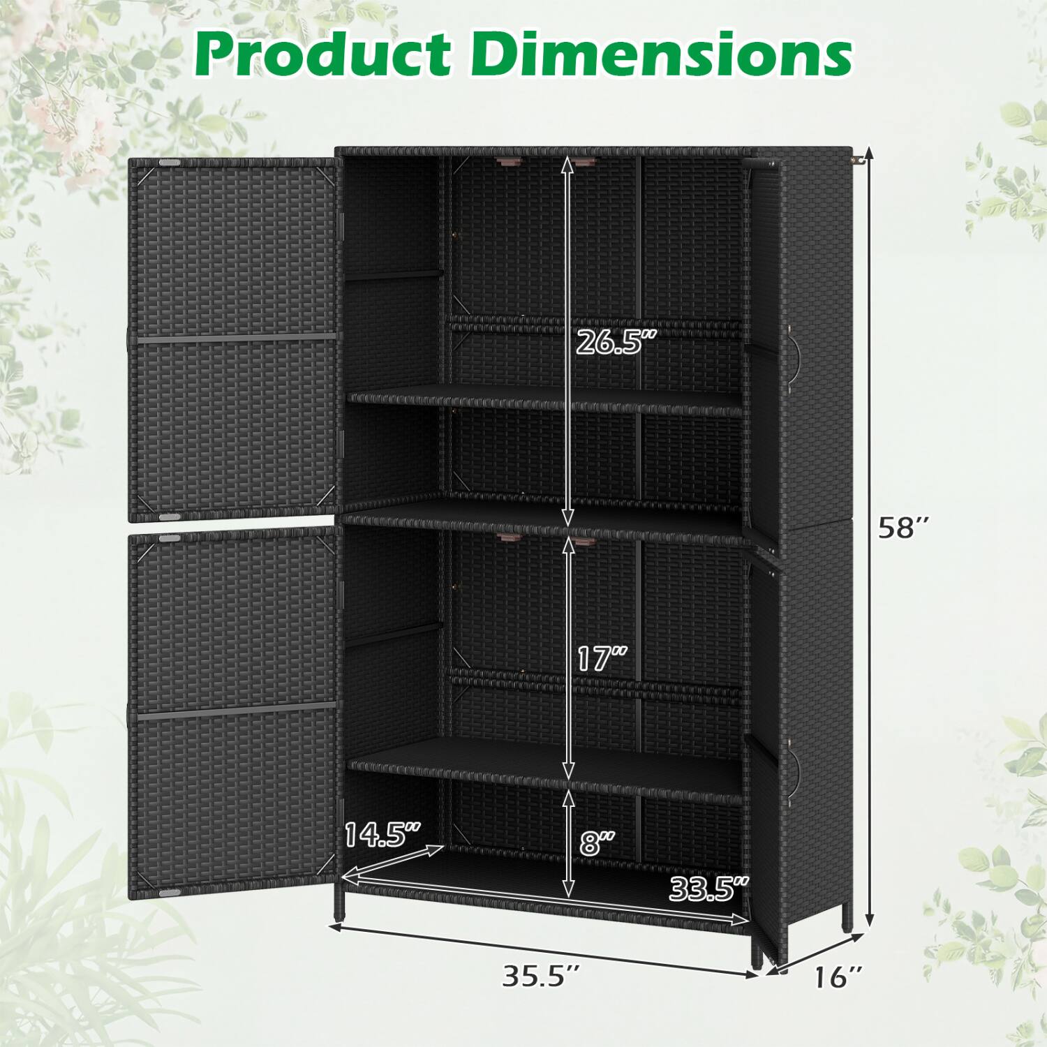 Product Dimensions
26.5"
58"
17"
14.5"
8"
33.5"
35.5"
16"