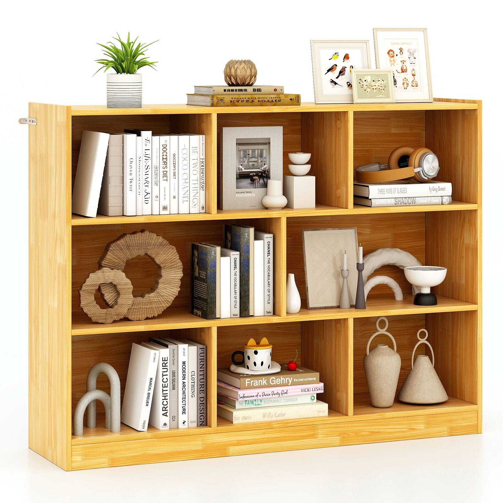 Ecooso - 3-Tier Open Bookcase 8-Cube Floor Standing Storage Shelves - Yellow