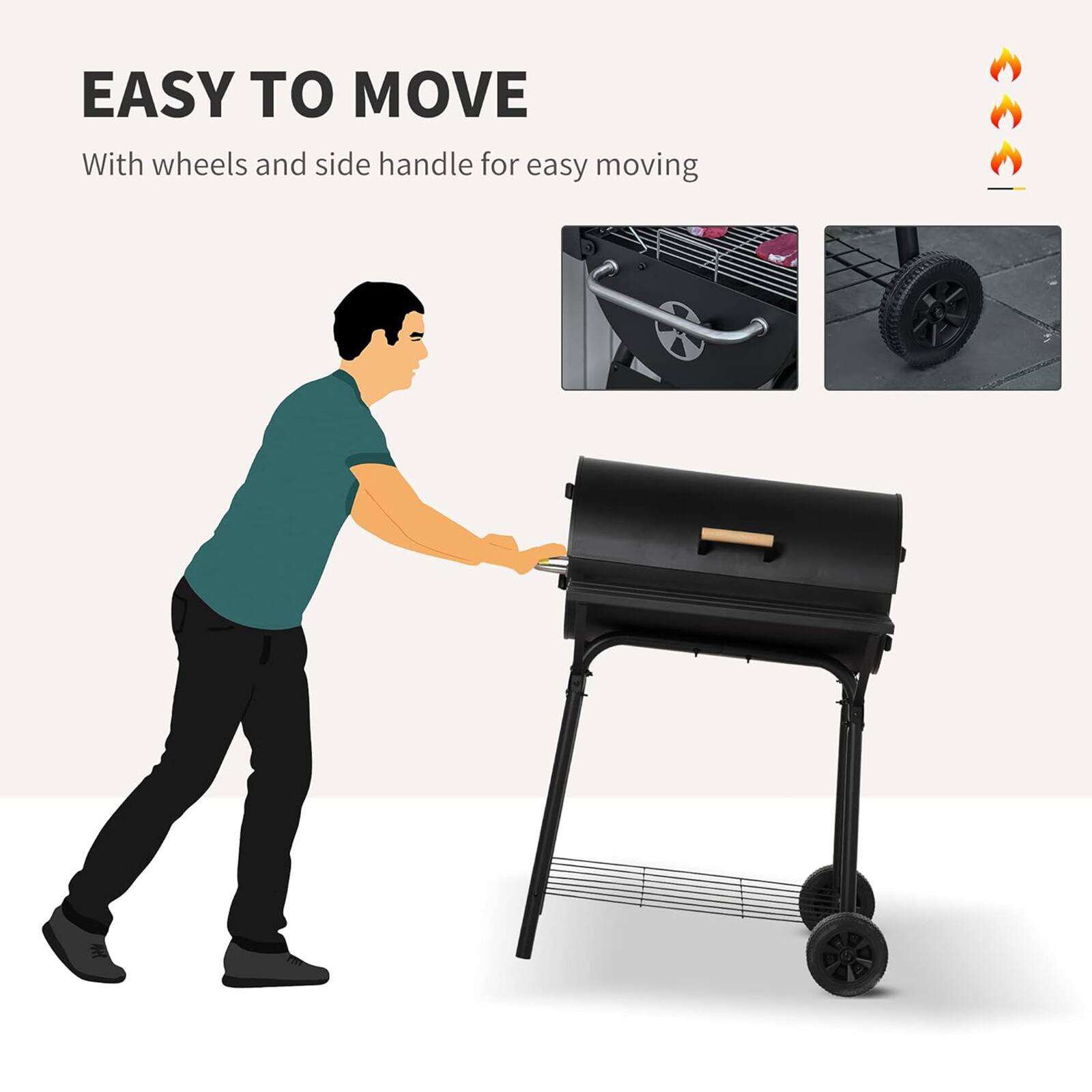 EASY TO MOVE  
With wheels and side handle for easy moving