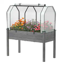 Costway - Raised Garden Bed with Dual Zipper Door Greenhouse for Patios and Backyards - Gray