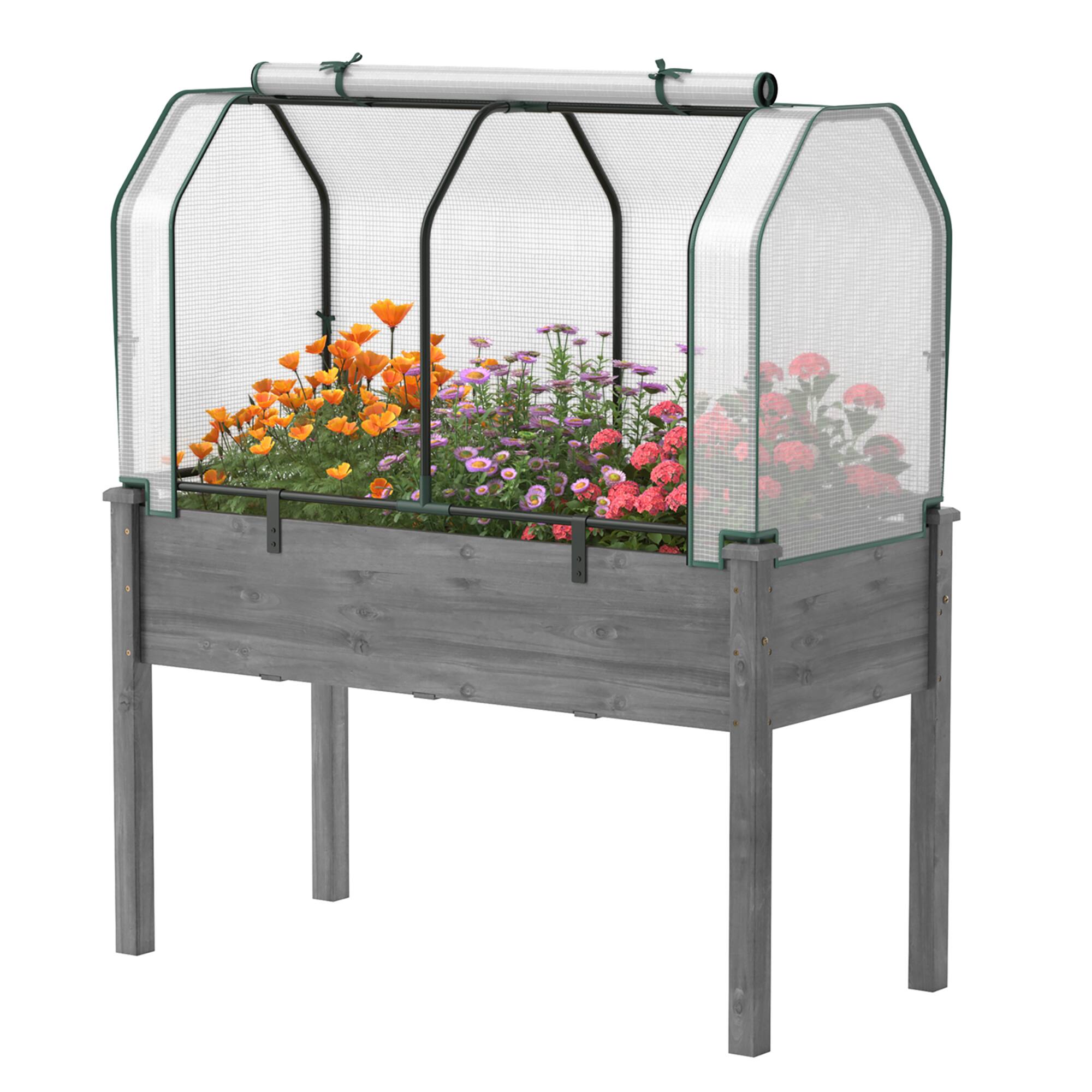 Front. Costway - Costway Raised Garden Bed with Dual Zipper Door Greenhouse for Patios and Backyards - Grey.