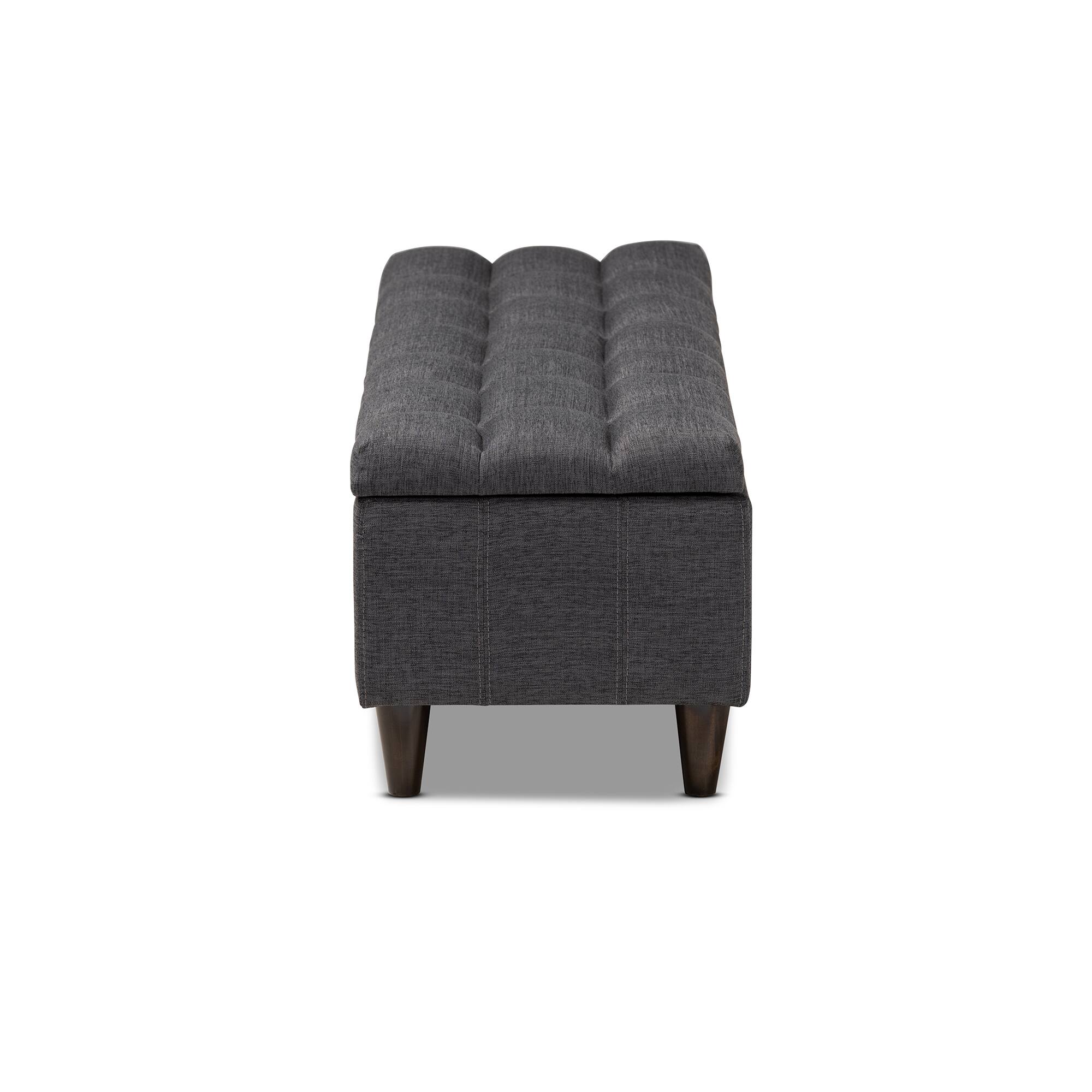 Back. Baxton Studio - Brette Mid-Century Modern Fabric Upholstered Finished Wood Storage Bench Ottoman - Charcoal.