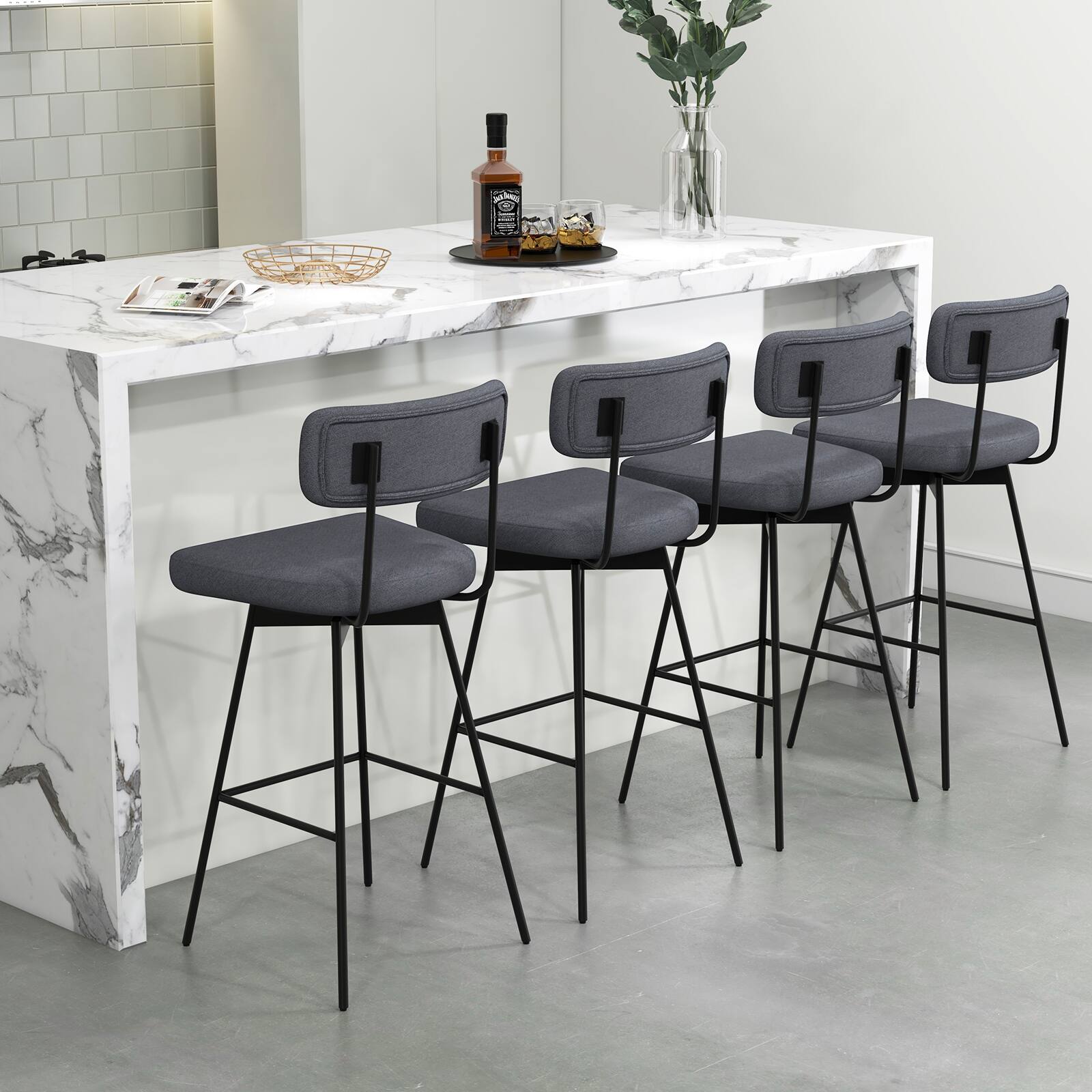 Alt View 7. Ecooso - 25 Inch Counter Height Swivel Bar Stools Set of 2, Upholstered Seat with Footrest - Gray.