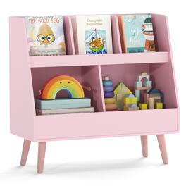 Costway - 5-Cube Kids Bookshelf and Toy Organizer Wooden Storage Bookcase with Wood Legs - B-Pink