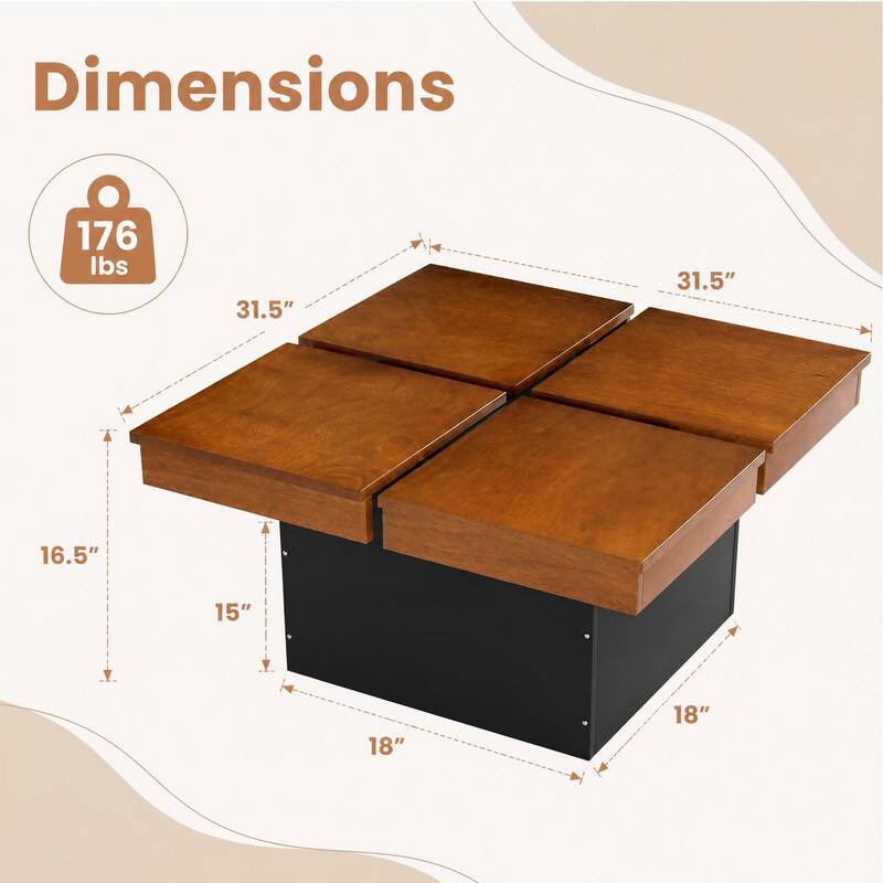 Dimensions
176 lbs
31.5"
31.5"
16.5"
15"
18"
18"
