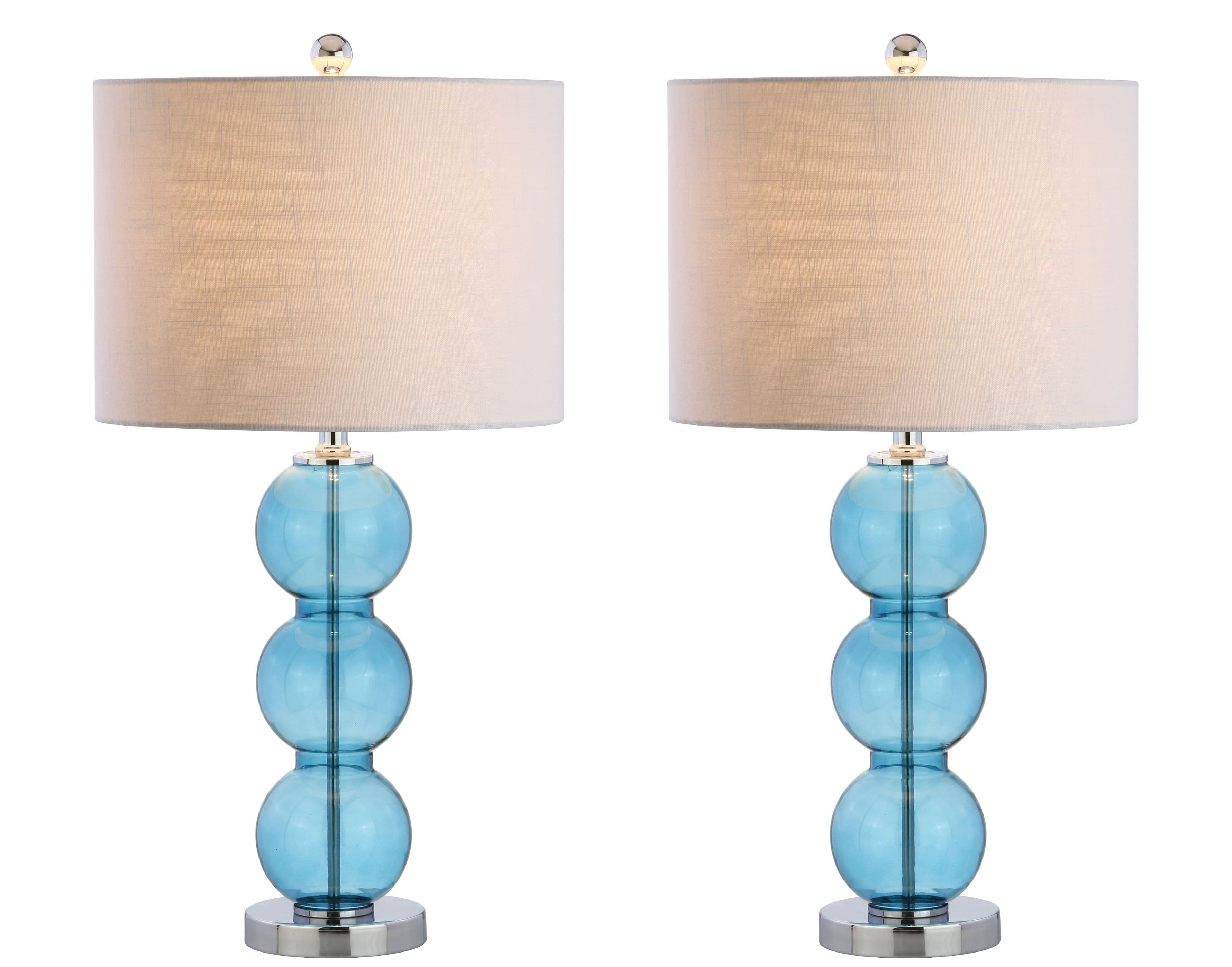 Jonathan Y - Bella 27" Glass Triple-Sphere LED Table Lamp, /Chrome (Set of 2) - Sky Blue