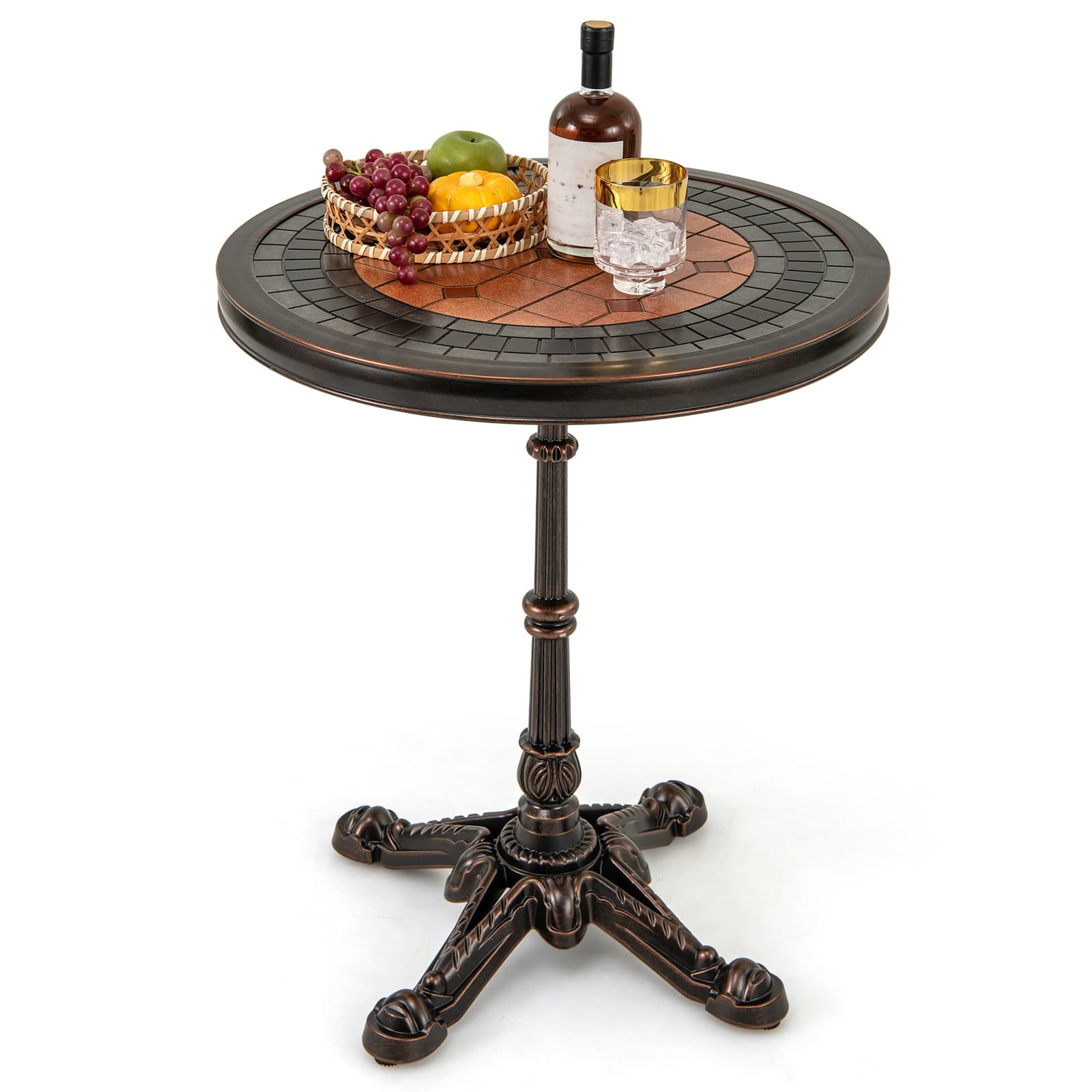 Costway - 32" Patio Dining Table with 1.6" Umbrella Hole & Lid DPC Tabletop for Backyard - Bronze