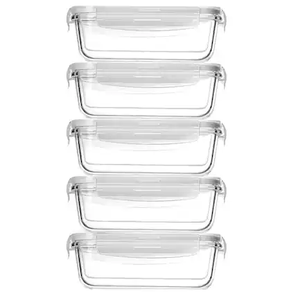 Front. NutriChef - 10-Piece Stackable Borosilicate Glass Food Storage Containers Set - White.