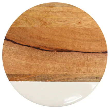 Front. Gibson - Gibson Home 12 Inch Duo Tone Round Wood Serving Board - Brown.
