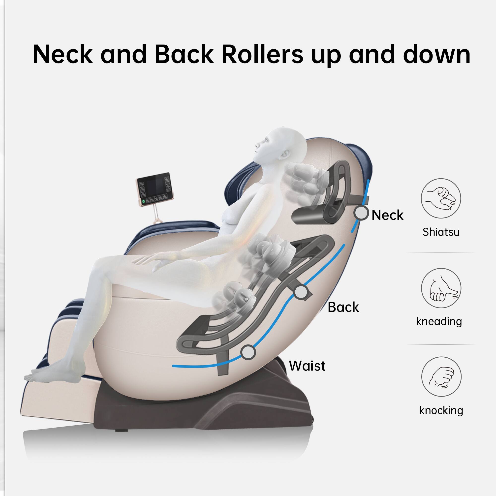 Neck and Back Rollers up and down

- Neck: Shiatsu
- Back: kneading
- Waist: knocking
