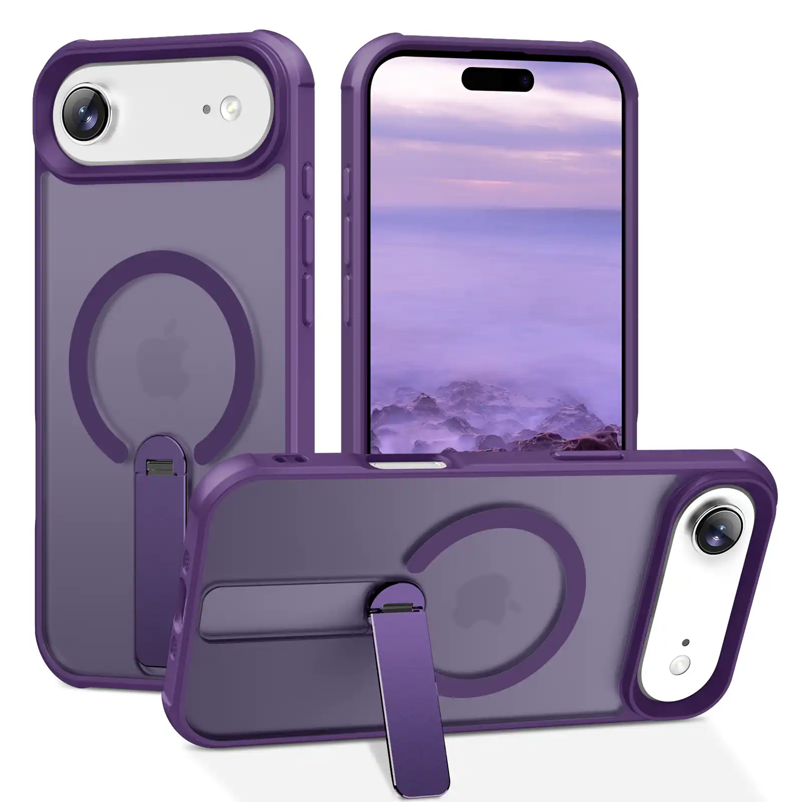 Front. Dteck - Rugged Magnetic Case For iPhone Air,Compatible With Magsafe Accessory, Shockproof Matte Foldable Kickstand Cover - Purple.
