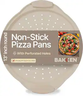 Bakken- Swiss - Bakken Round Perforated Pizza Pan – Non-Stick Marble Coating, Silicone Handle, Dishwasher Safe, Durable - White