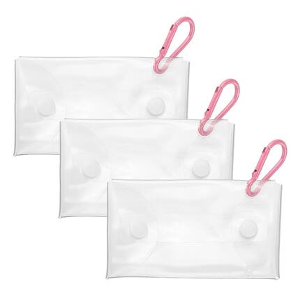 Front. Unique Bargains - 3pcs Clear Coin Purse with Snap Hook, 3x4.7in Transparent PVC Card Holder, Waterproof for Candy Trinkets ID - Pink.