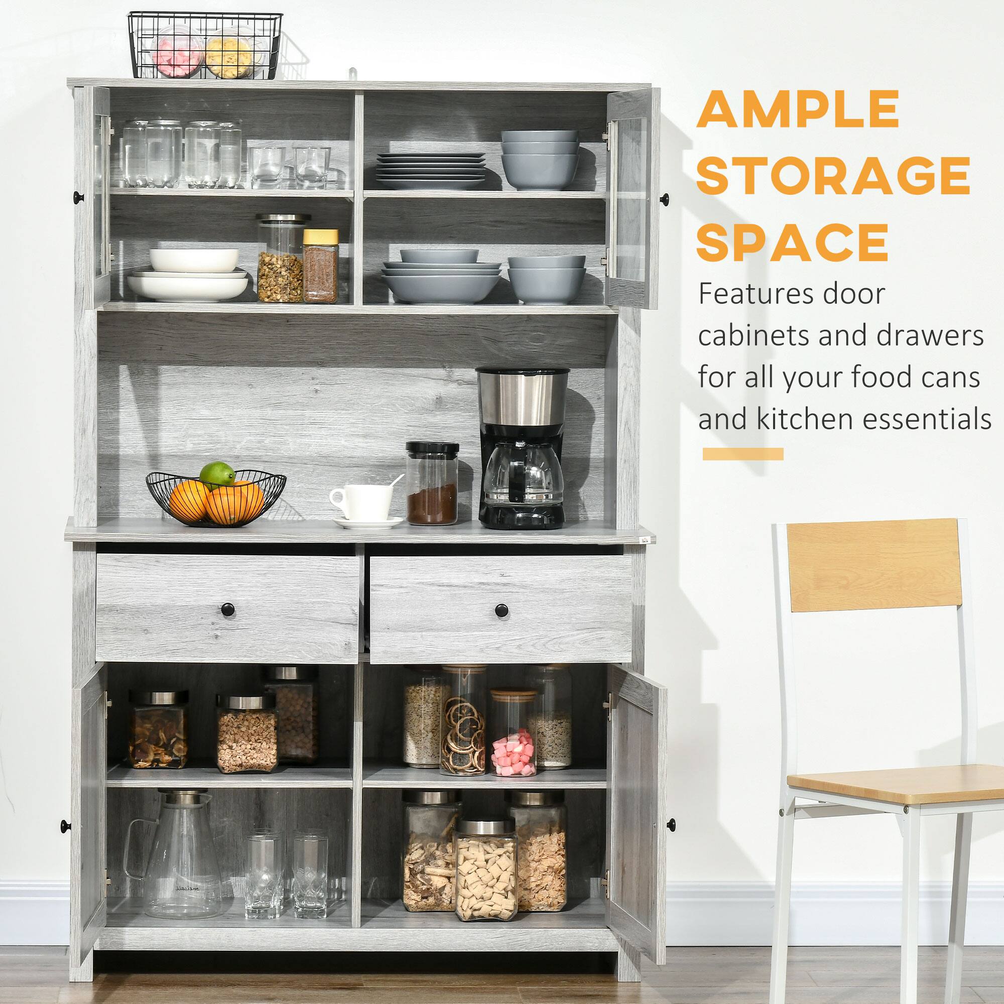 AMPLE STORAGE SPACE
Features door cabinets and drawers for all your food cans and kitchen essentials