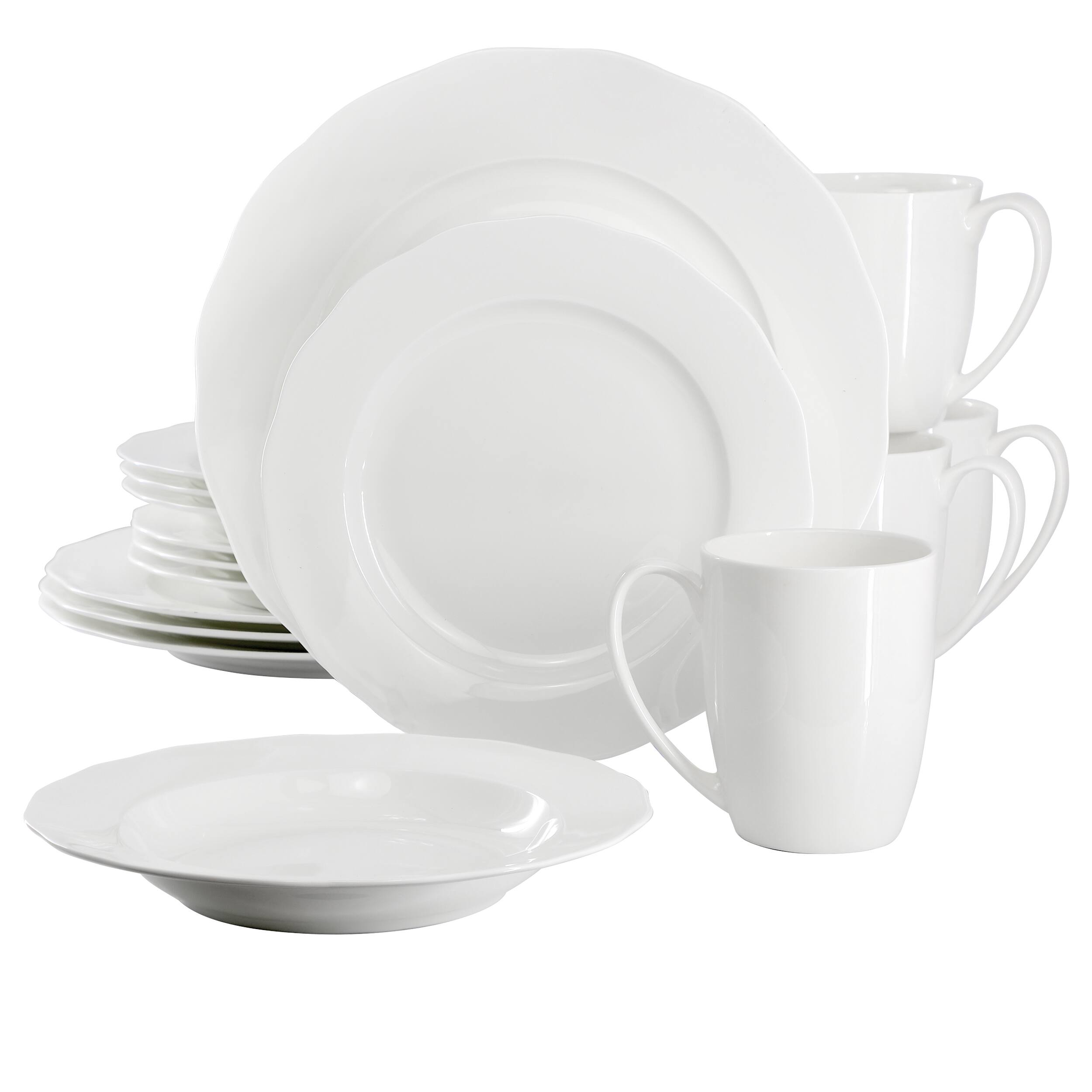 Front. Meritage - Meritage Eva 16 Piece Wavy Edge Bone China Dinnerware Set in White - White.
