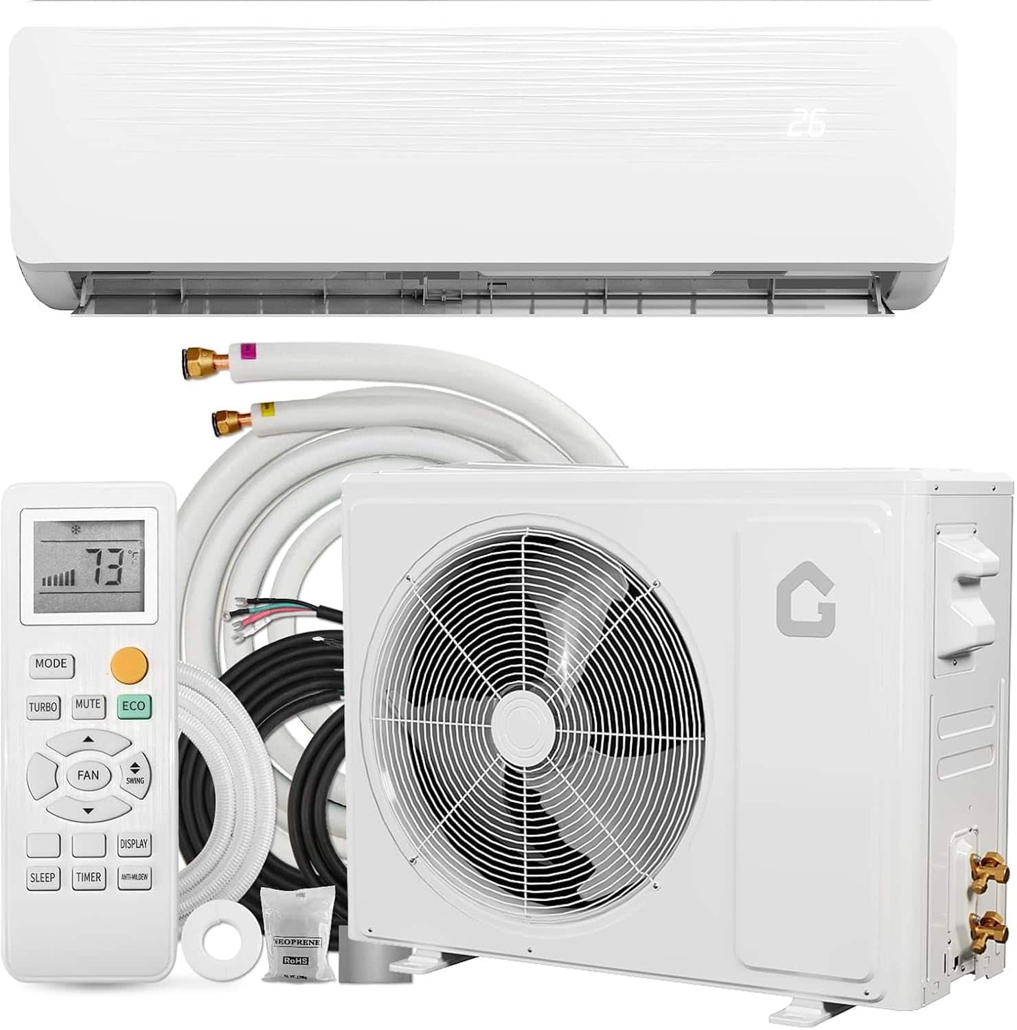 GARVEE - 12000BTU Mini Split AC Heating System Ductless Split Air Conditioner Heater 19 SEER2 230V AC Q Panel