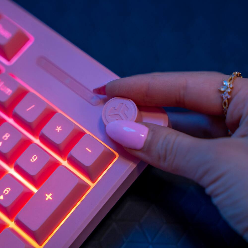Alt View 2. JLab - Nightfall Full-Size Wired Gaming Keyboard - Pink.
