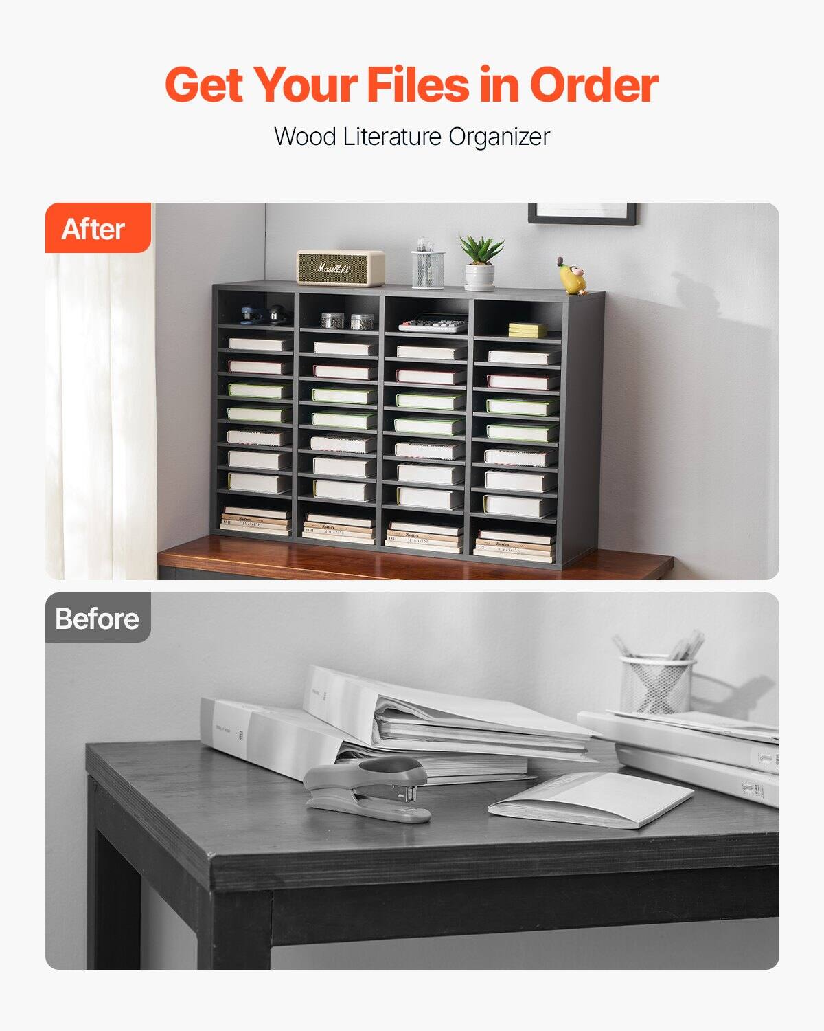 Get Your Files in Order  
Wood Literature Organizer  

After  
Before
