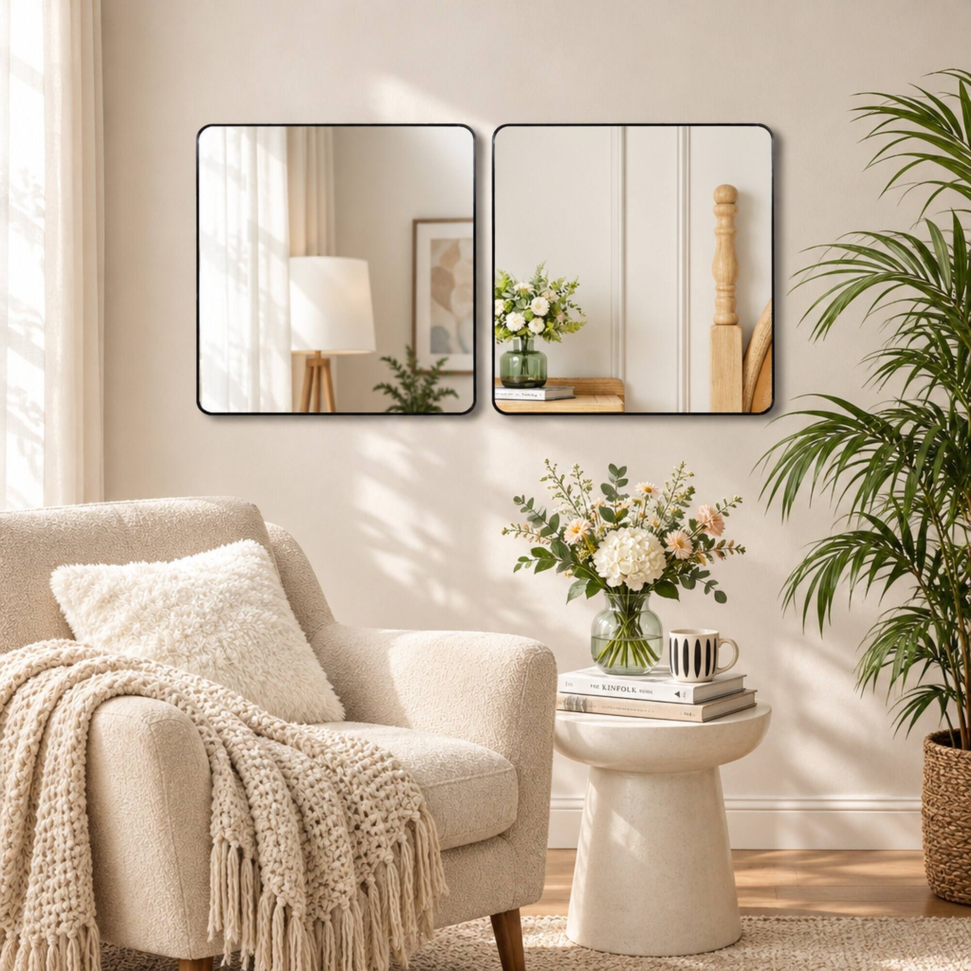 RYHNUYNE 30 in x 30 in Square Bathroom Mirror, HD Glass, Brushed ...