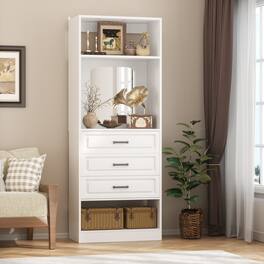 Aheaplus - 25'' Freestanding Wardrobe Closet Tower with 3 Drawers and Mirror, Storage Unit for Closet/Bedroom - White