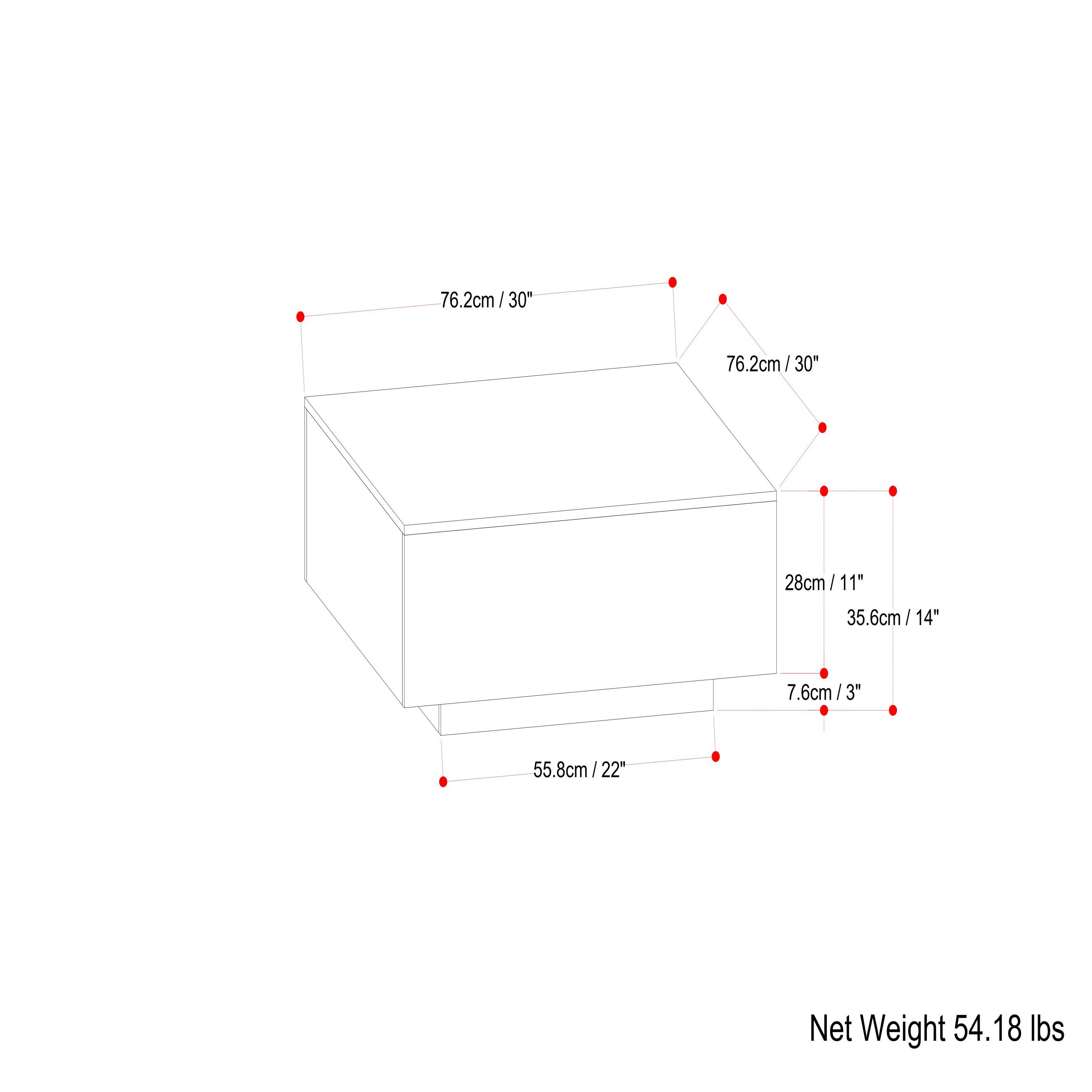 76.2cm/30"  
28cm/11"  
35.6cm/14"  
7.6cm/3"  
55.8cm/22"  
Net Weight 54.18 lbs