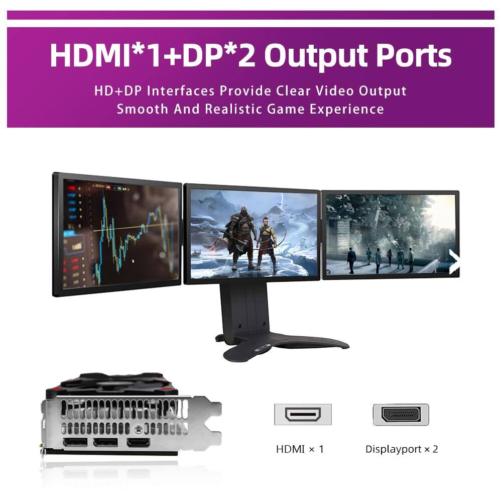 HDMI*1+DP*2 Output Ports

HD+DP Interfaces Provide Clear Video Output
Smooth And Realistic Game Experience

HDMI x 1
Displayport x 2
